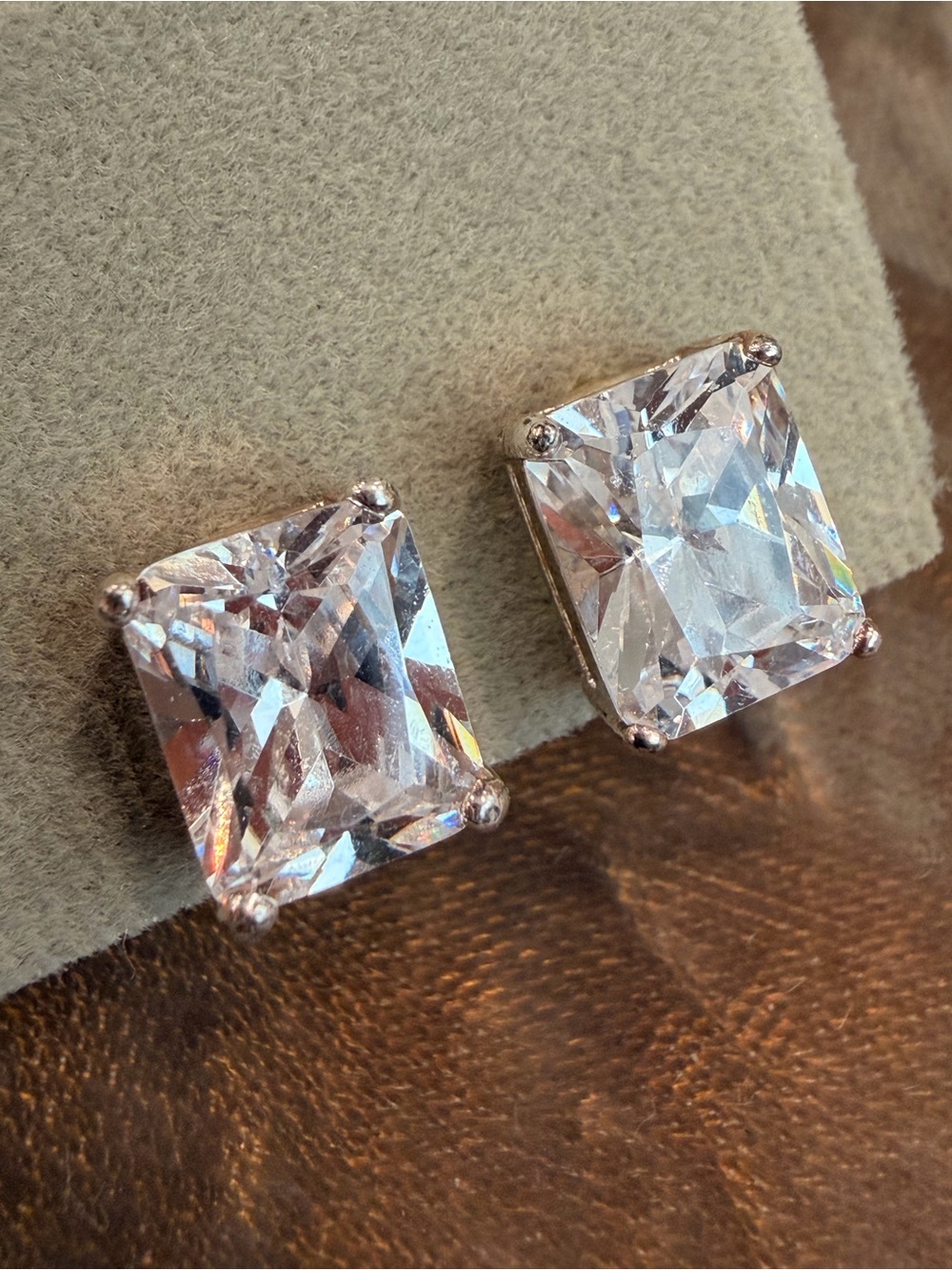 Vintage Clear Crystal Square Drop Clip On Earrings Silver Tone
